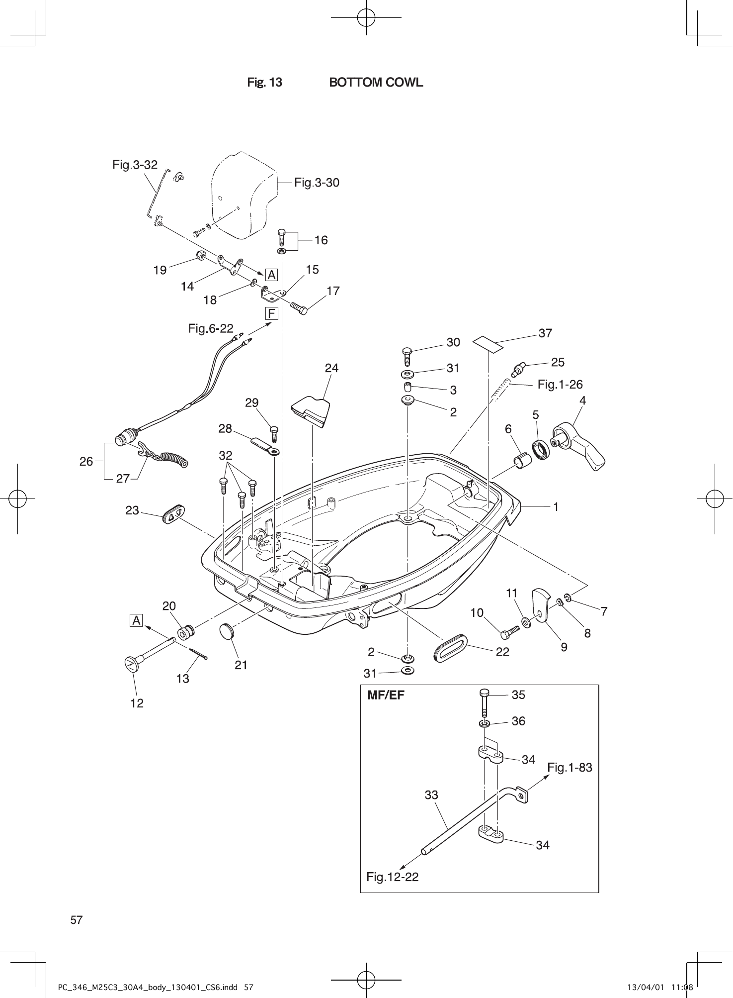 Tohatsu MX25H, M25H, M30H, MX30H, 25JET BOTTOM COWL parts diagram